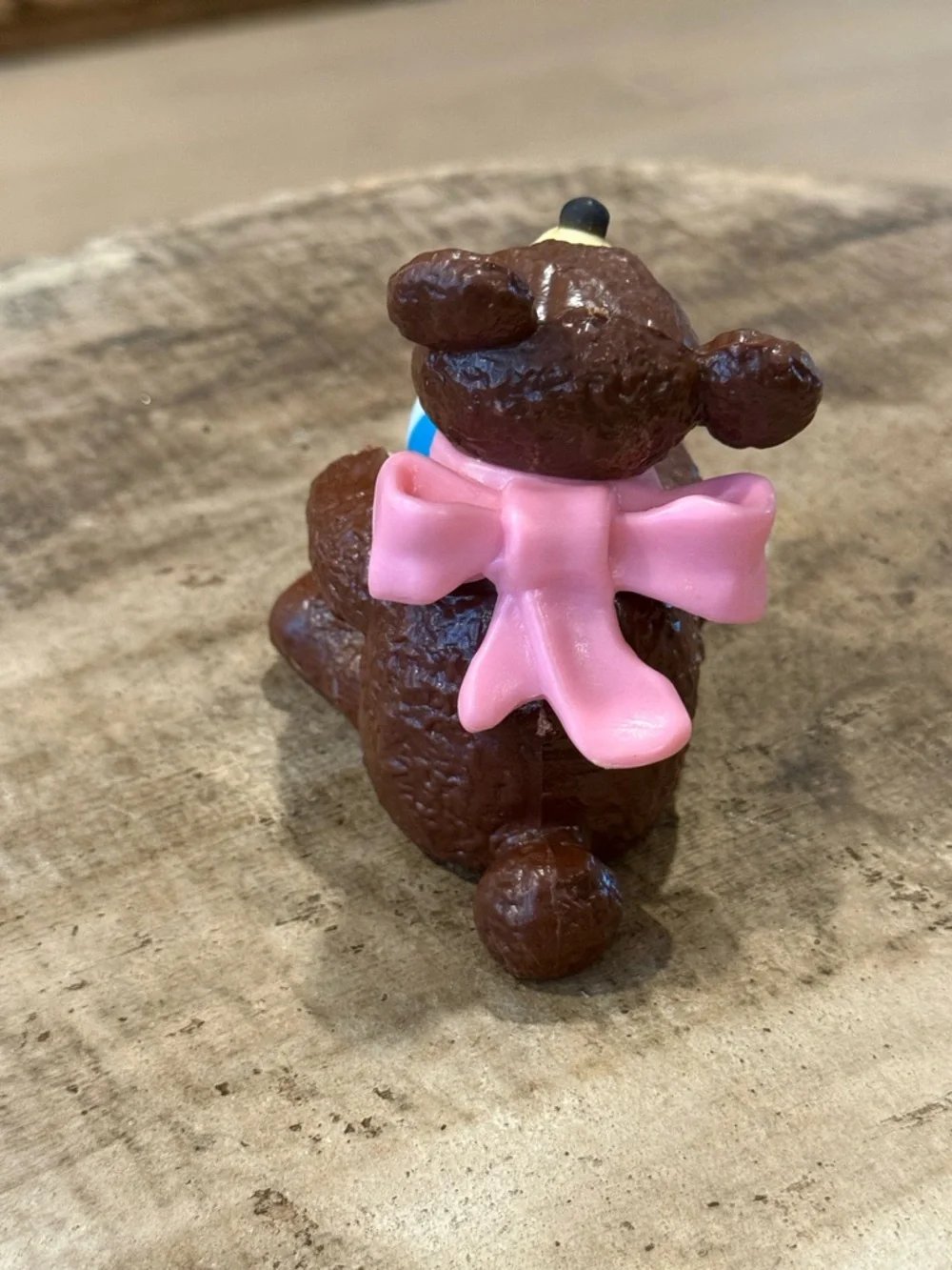 Vintage Brown and Pink Bear Toy Figure with Ball Cake Topper
